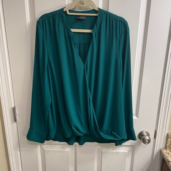 The Limited Tops - The Limited Drape Front Green Long Sleeved Blouse, Size XXL